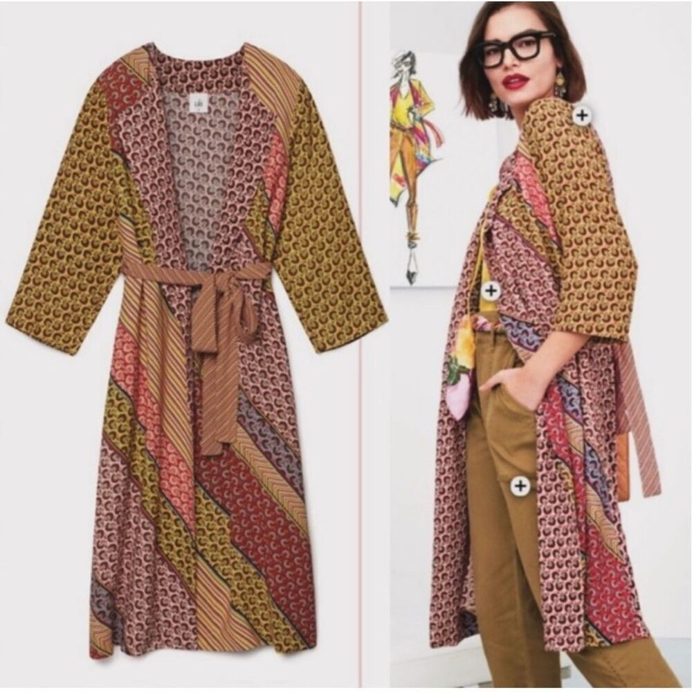 Cabi Poet patchwork kimono dress jacket boho belted w/ pockets S